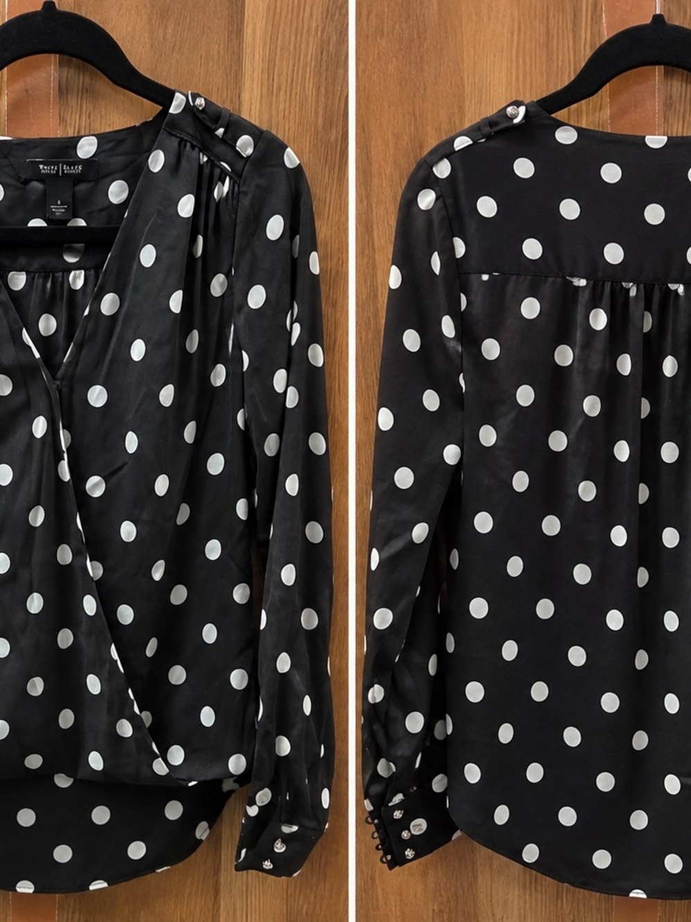 White & Black and White Polka Dot Wrap-Front Blouse